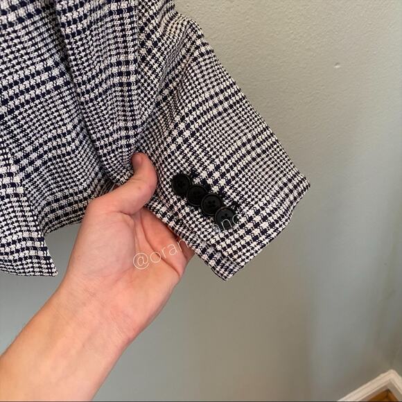Veronica Beard Navy Blue White Leo One Button Dickey Blazer Jacket 2 Plaid - Picture 8 of 15